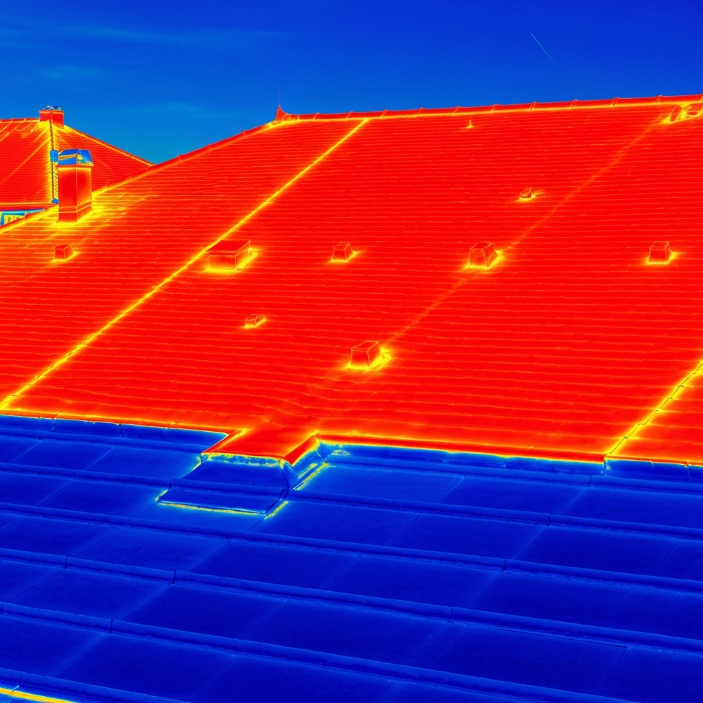 Thermal imaging camera detecting heat differences in a roof surface