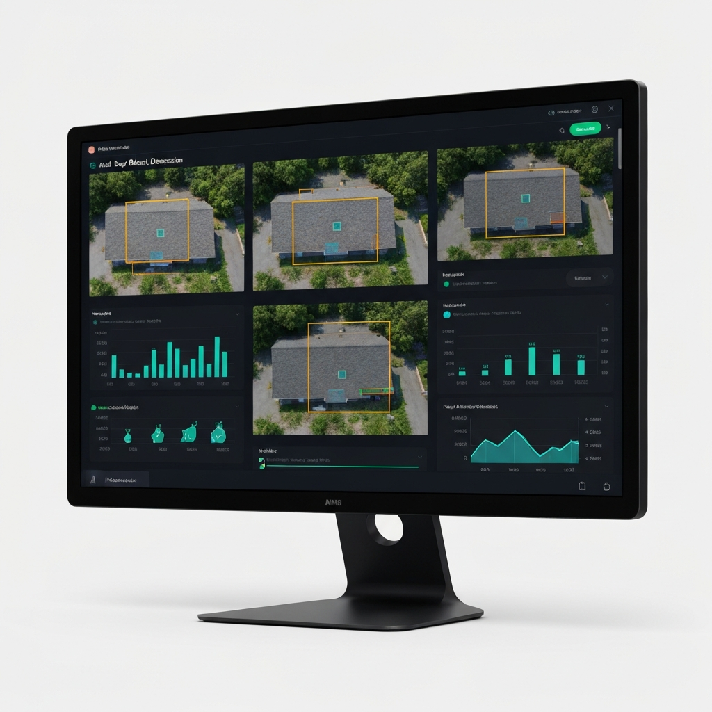 AI analysis dashboard showing roof defect detection results