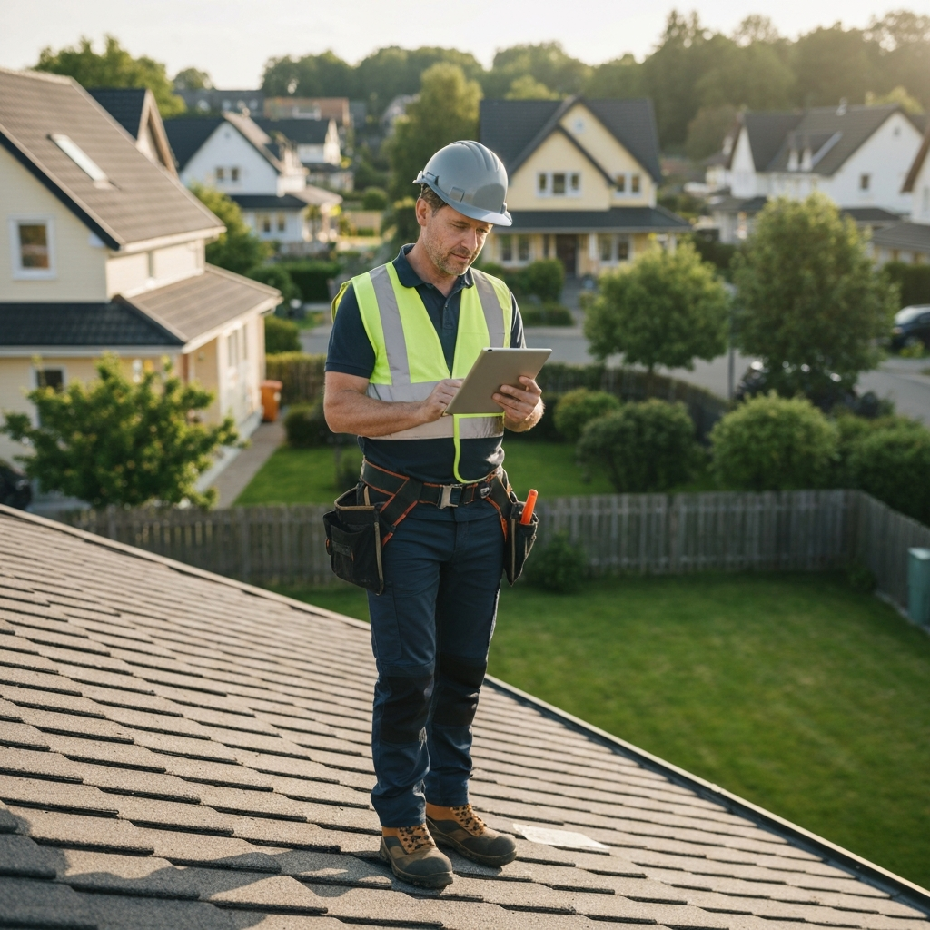 Local roofer contractor arriving on site to carry out repairs